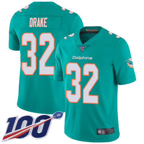 Nike Miami Dolphins #32 Kenyan Drake Aqua Green Team Color Men Stitched NFL 100th Season Vapor Limited Jersey->miami dolphins->NFL Jersey
